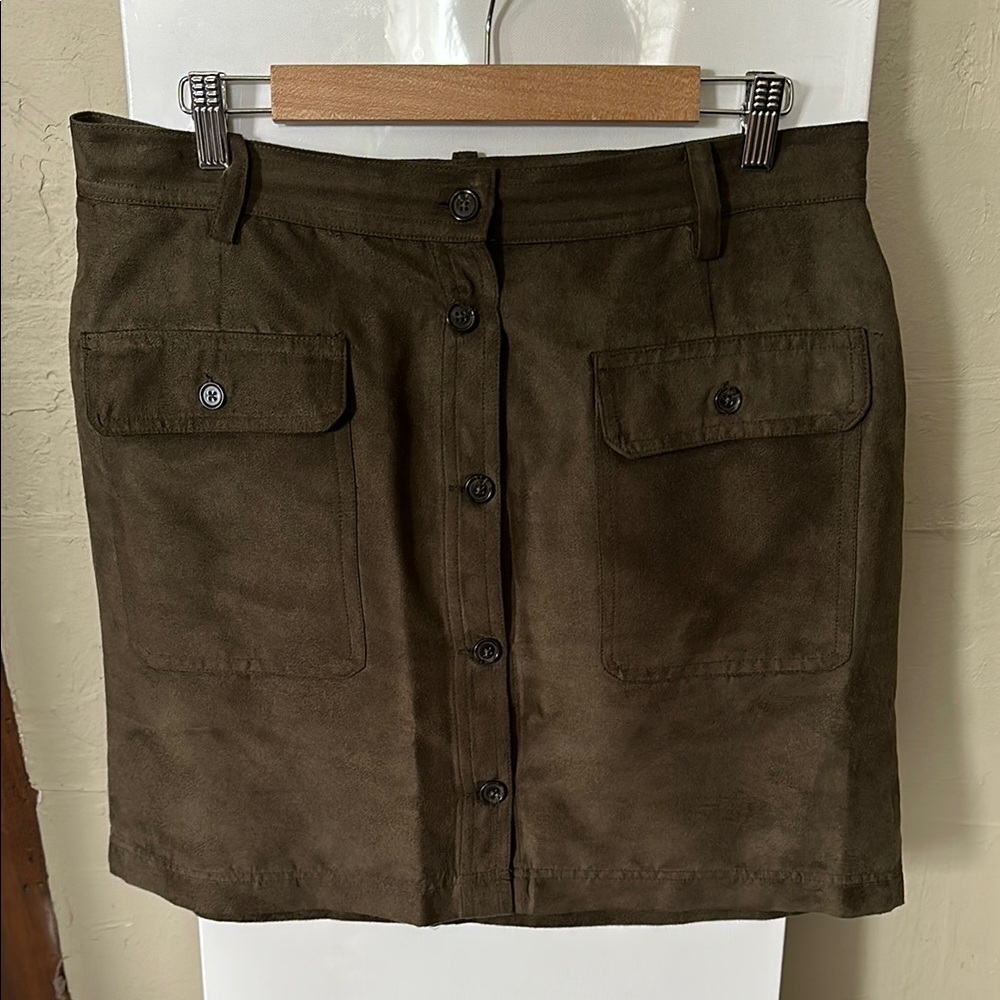 Suede (faux)Olive Button-Front Skirt